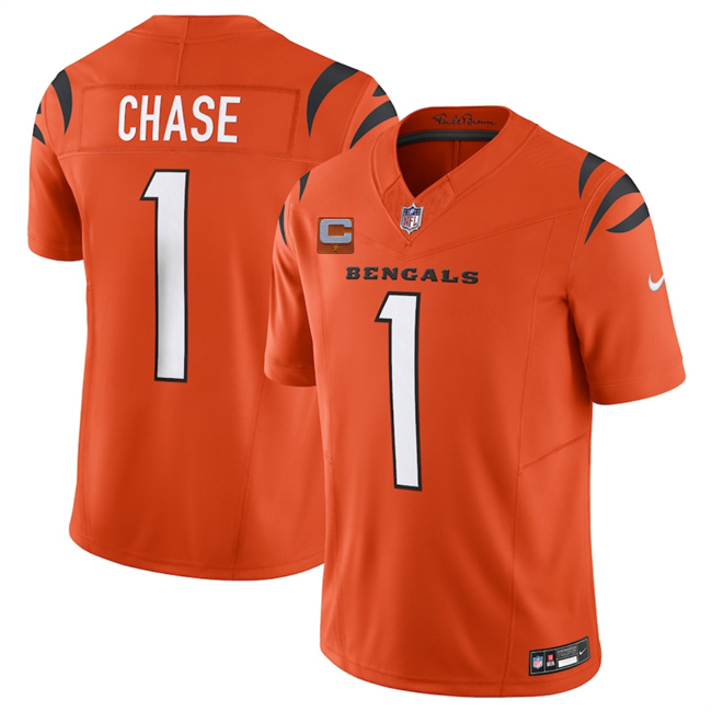 Men's Orange Cincinnati Bengals #1 Ja'Marr Chase 2025 F.U.S.E. With 1-Star C Patch Vapor Untouchable Limited Stitched Football Jersey